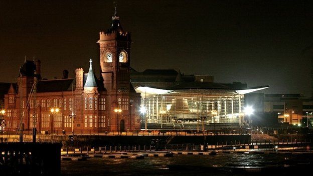 Welsh Assembly at night