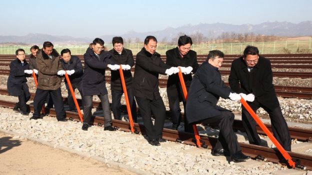 Церемония соединения железных дорог двух Корей, декабрь 2018 года