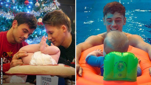 Tom Daley and Dustin Lance Black with baby Robbie