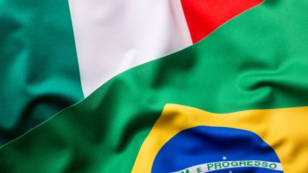 Bandeiras da Itália e do Brasil