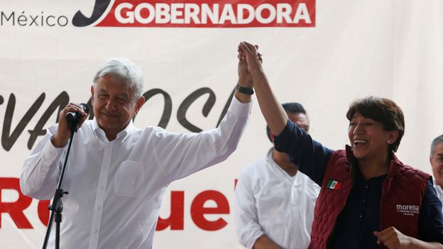 Andrés Manuel López Obrador y Delfina Gómez
