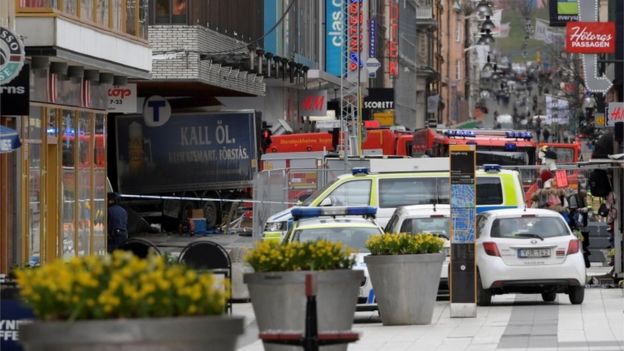 Peoplewere killed when a truck crashed into department store Ahlens on Drottninggatan, in central Stockholm, Sweden April