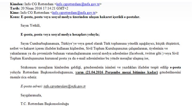 Email sent by Turkish