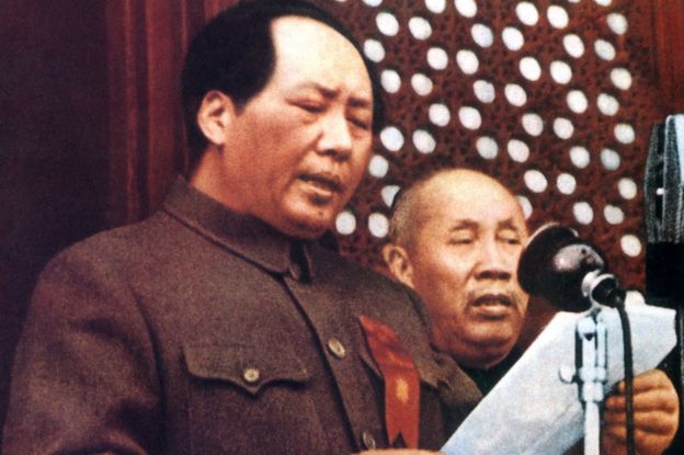 Mao Zedong declares the People's Republic of China in Beijing on 1 Oct 1949