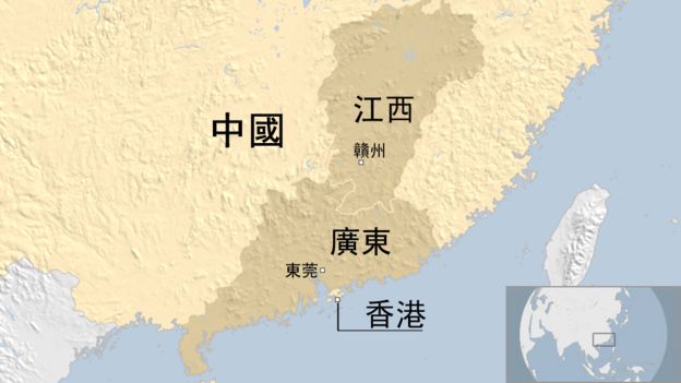 中国江西与广东省相关简明地图