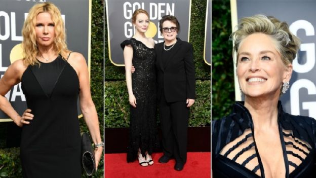 German actress Veronica Ferres walked the carpet in black, with La La Land star Emma Stone, former tennis champion Billie Jean King and Hollywood royalty Sharon Stone.