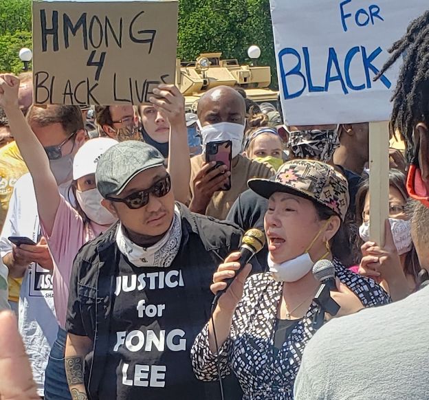 Youa Vang Lee at protest