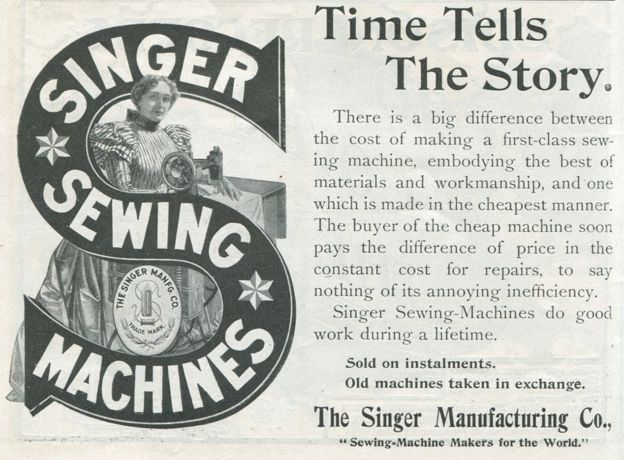 An advertisement for Singer Sewing Machines from 1900