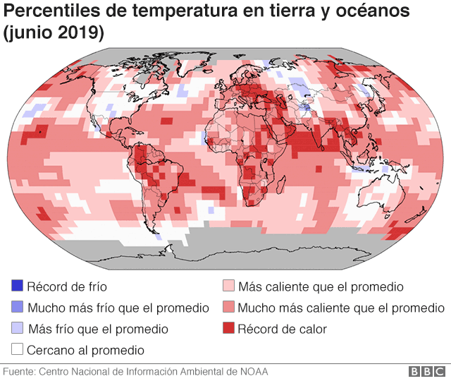 Mapa global que muestra calentamiento récord en julio