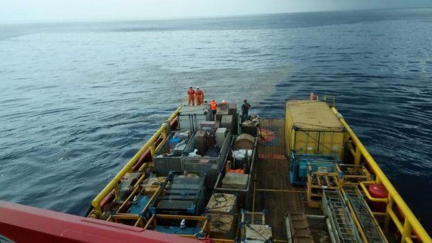 Debris seen from an offshore oil rig