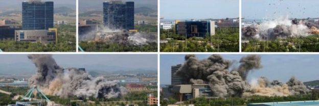 Images of a building being blown up