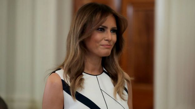 First Lady Melania Trump looks on before President Trump introduces Judge Kavanaugh