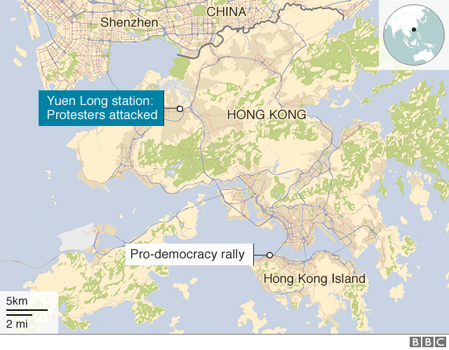 Map showing the station where protesters were attacked as well as pro-democracy protest site