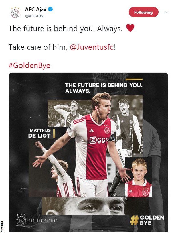 Ajax tweet following Matthijs de Ligt moving to Juventus