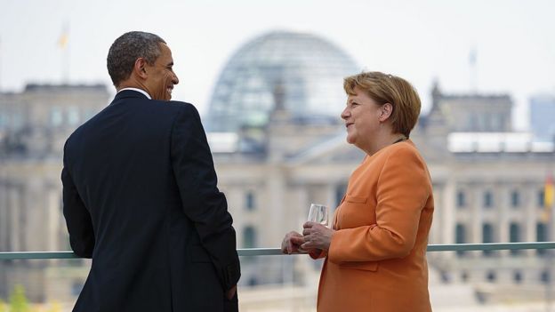 Barack Obama y Angela Merkel.