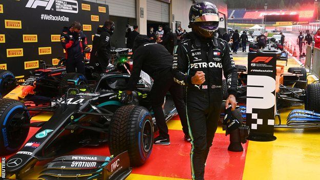 Lewis Hamilton celebrates pole position