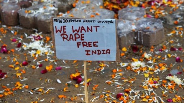 A placard demanding a "rape-free India"