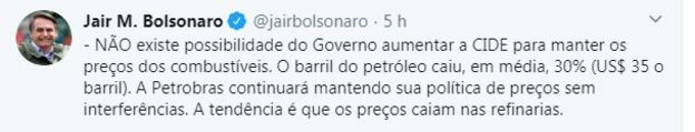 Reprodução tuíte Bolsonaro