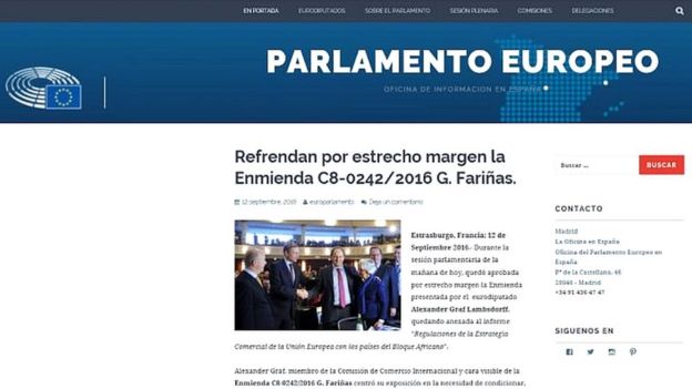 Portal clonado del Parlamento Europeo