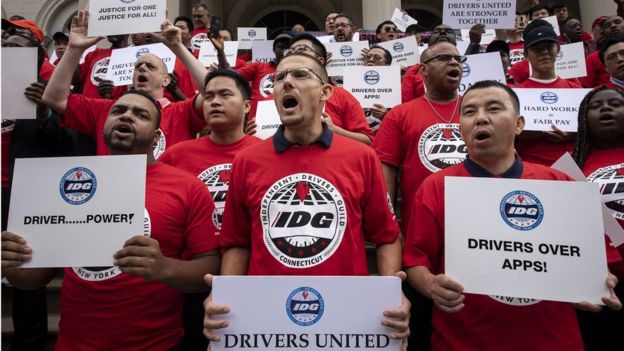 Protesto de motoristas de Uber em Nova York