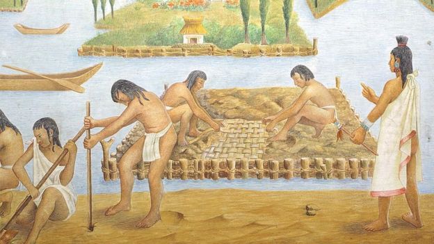 Ilustración de la construcción de Tenochtitlán.
