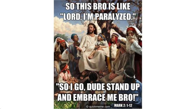 Un meme de Cristo hablando sobre el episodio de Lázaro en slang