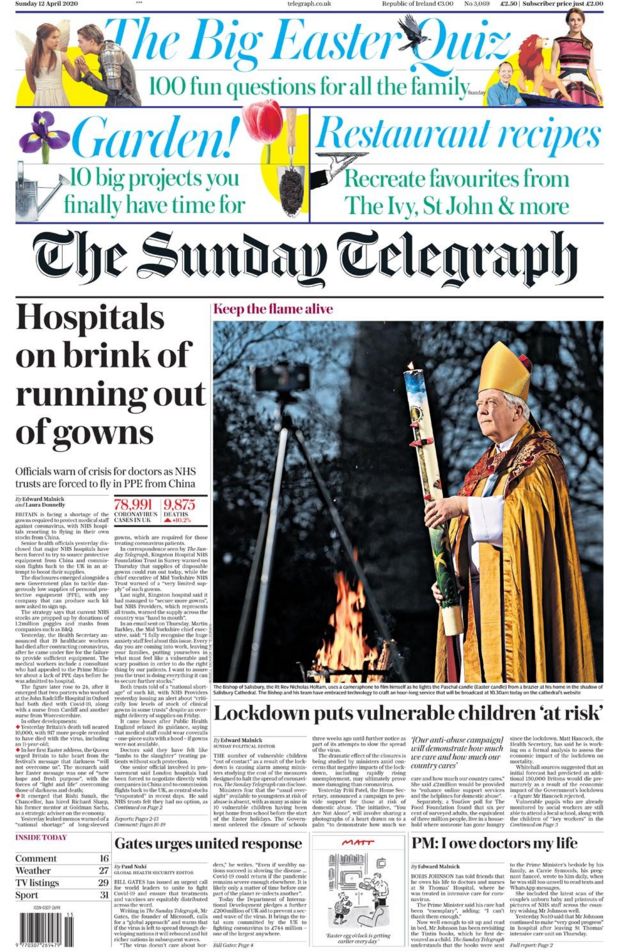 Sunday Telegraph front page 12 April