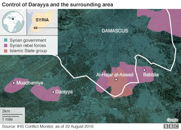 Map of Darayya and surrounding area