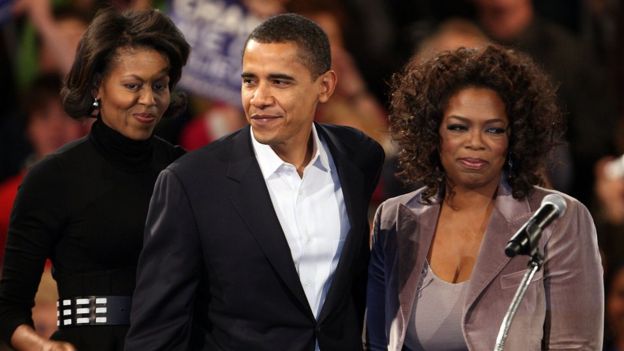 Michelle Obama, Barack Obama y Oprah Winfrey.
