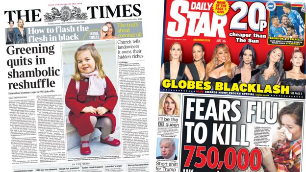 Composite image showing Times and Star front pages