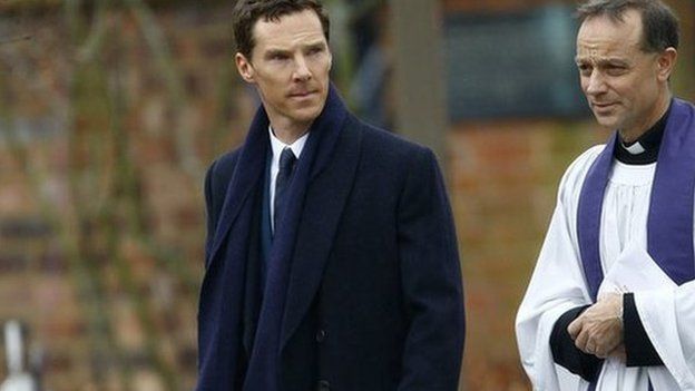 Actor Benedict Cumberbatch with Canon Michael Harrison ahead of the reinterment service
