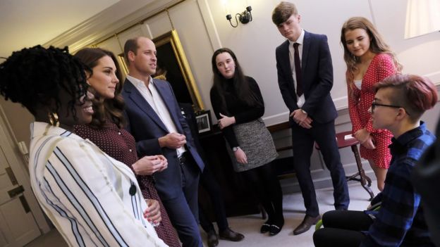 The Duke and Duchess of Cambridge with some of the teen heroes and Clara Amfo