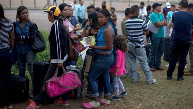 Inmigrantes venezolanos en frontera con Brasil.