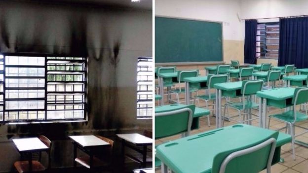 Antes e depois, uma sala de aula da Darcy Ribeiro