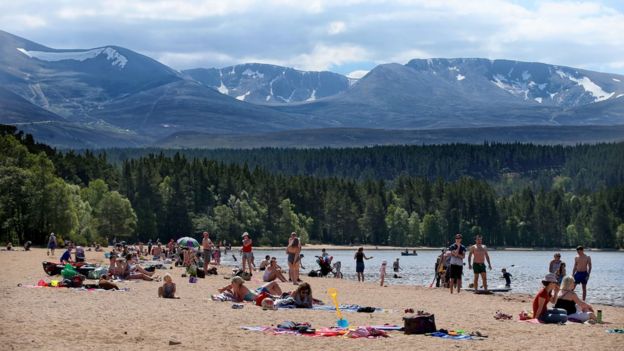 People on the beach in the Cairngorms