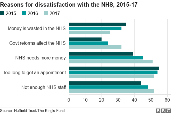Bar chart showing reasons for dissatisfaction with the NHS