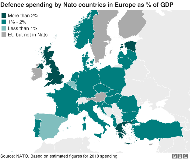 Map of Nato countries' defence spending