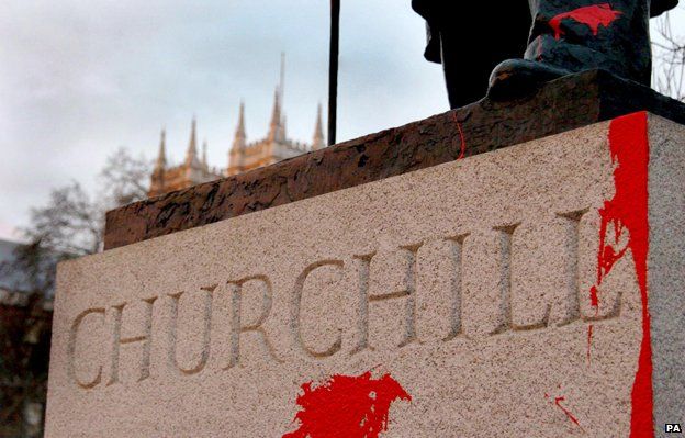Red paint thrown over Churchill's statue