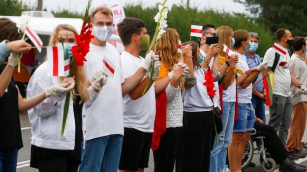Cadena humana de Lituania en Medininkai, cerca de la frontera con Bielorrusia (23 de agosto)