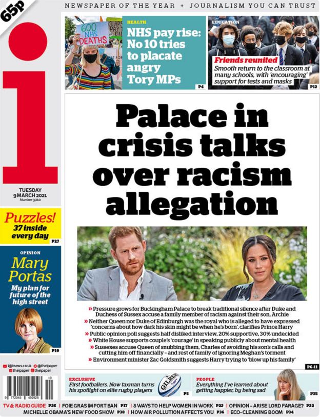 Newspaper Headlines Palace Reeling Over Meghan And Harry Bombshell Interview Bbc News 