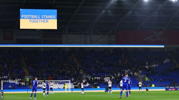 Cardiff City against Derby County, Ukraine support on big screen