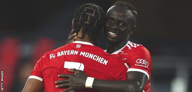 Sadio Mane celebrates a goal for Bayern Munich