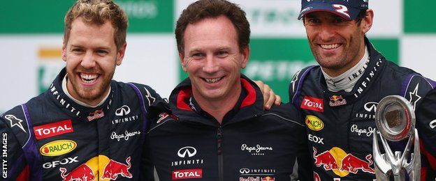 Sebastian Vettel, Christian Horner and Mark Webber