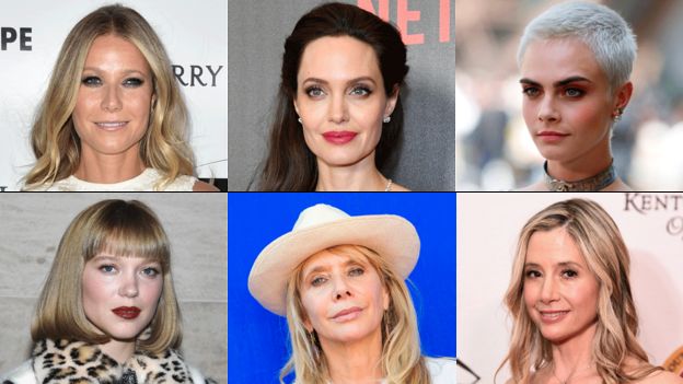 De izquierda a derecha: Gwyneth Paltrow, Angelina Jolie, Cara Delevingne, Lea Seydoux, Rosanna Arquette, Mira Sorvino