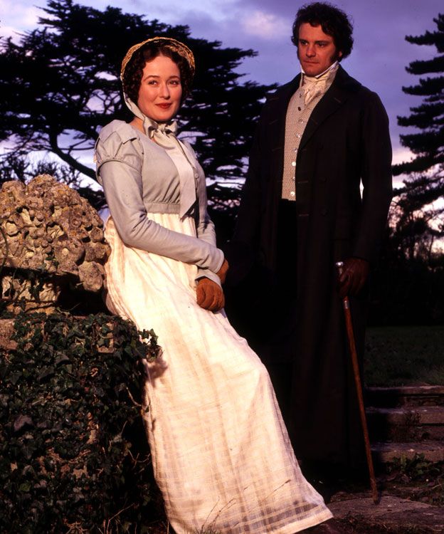 Jennifer Ehle y Colin Firth interpretando a Elizabeth Bennet y Fitzgerald Darcy en la serie de la BBC de 1995.