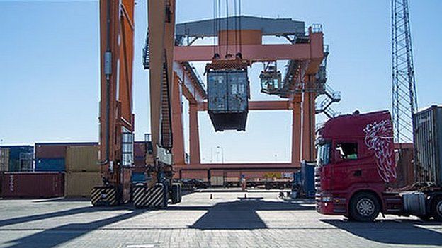 Container crane in action
