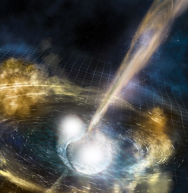 Bütünleşen nötron yıldızları uzay-zamanda dalgalanıyorlar