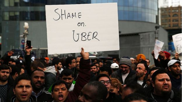Conductores de Uber en Nueva York en una protesta