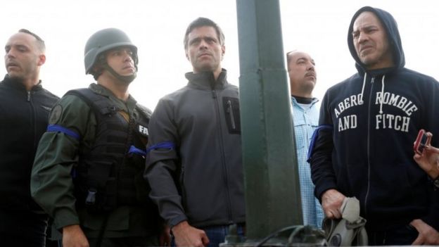 Venezuelan opposition leader Leopoldo Lopez stands near the Generalisimo Francisco de Miranda Airbase "La Carlota", in Caracas, Venezuela April 30, 2019.