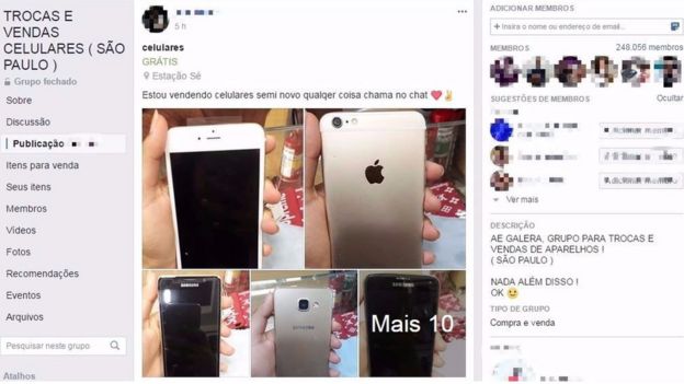 Venda de celulares em grupo fechado